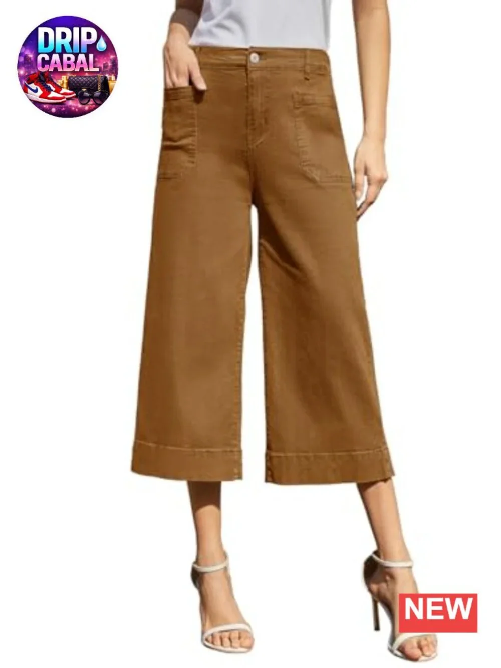 Women's Wide Leg Capri Pants Stretchy High Rise Chino Cropped